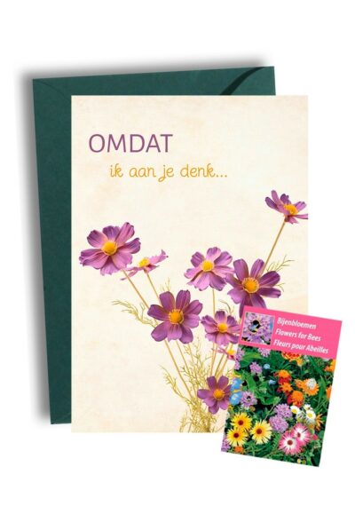 Omdat Ik Aan Je Denk Kaart met Bijenbloemen