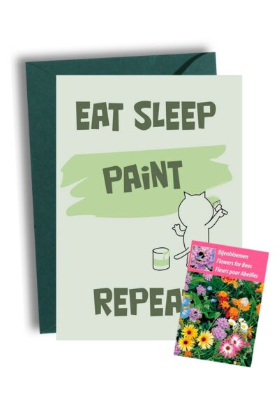 Eat Sleep Paint Repeat Kaart met Bijenbloemen