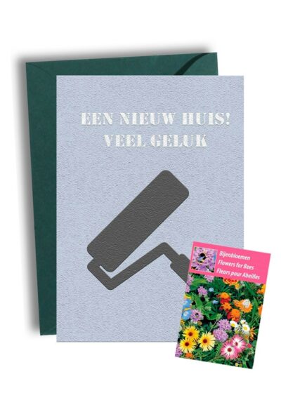 Een Nieuw Huis Veel Geluk Kaart met Bijenbloemen
