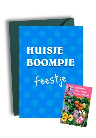 Huisje Boompje Feestje Kaart met Bijenbloemen