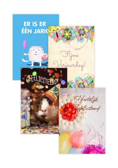 Set van 4 verjaardagskaarten plus envelop